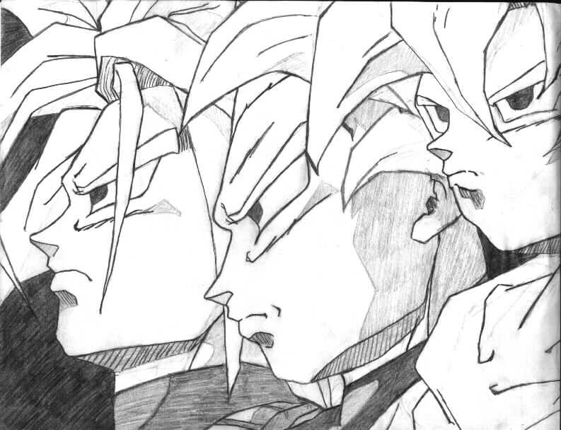 Group of Super Saiyans Awesome group pic of Trunks, Vegeta, and young Gohan 